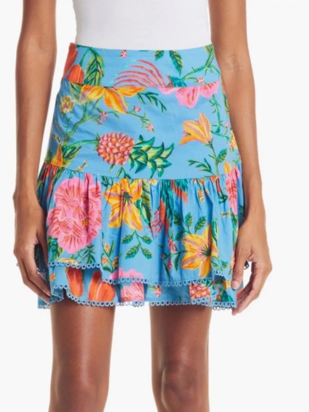 FARM Rio Blue Toucans Garden Tiered Skirt Blue Tropical XL